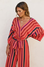 LUNARIA TRIPED KIMONO SURPLICE JUMPSUIT