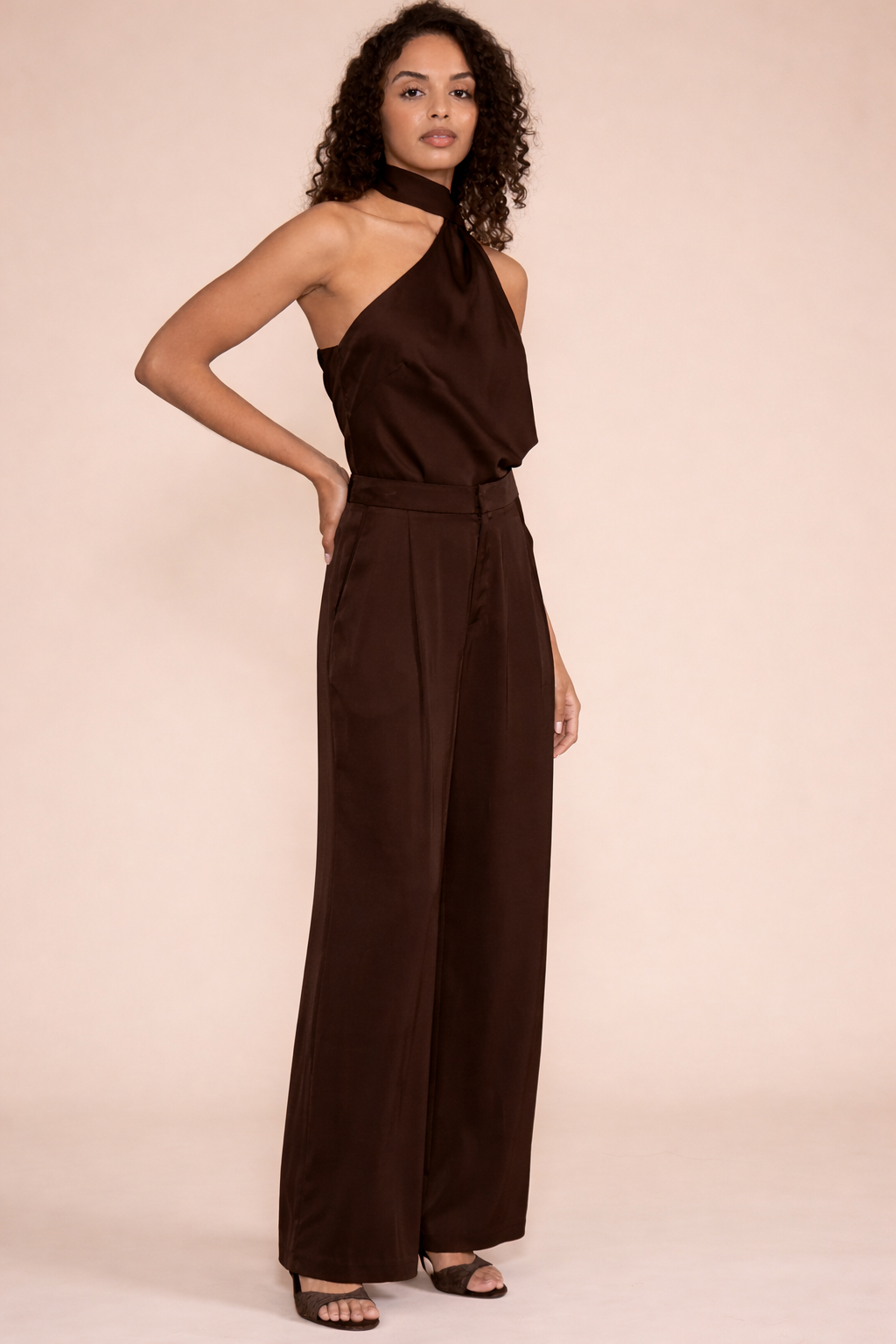 REGINA BROWN SATIN PANT