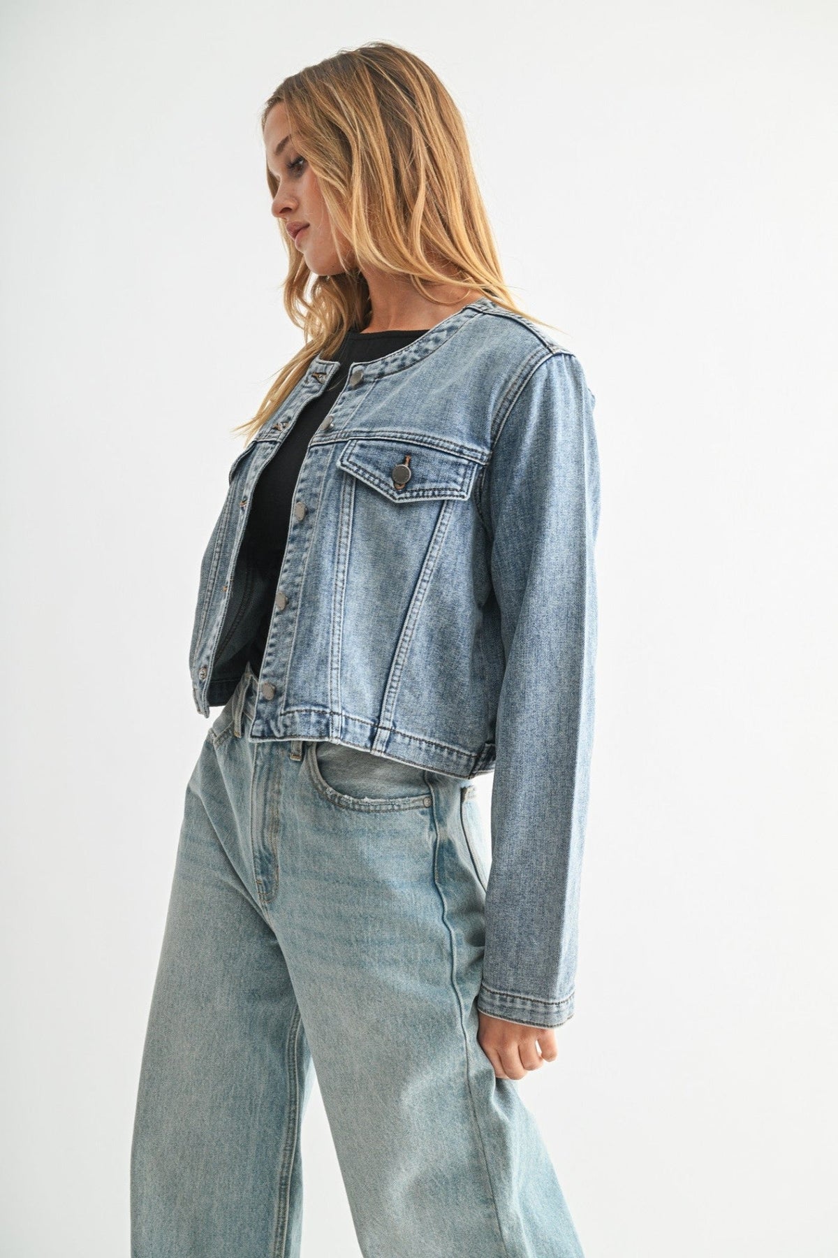 PAYTON COLLARLESS DENIM JACKET