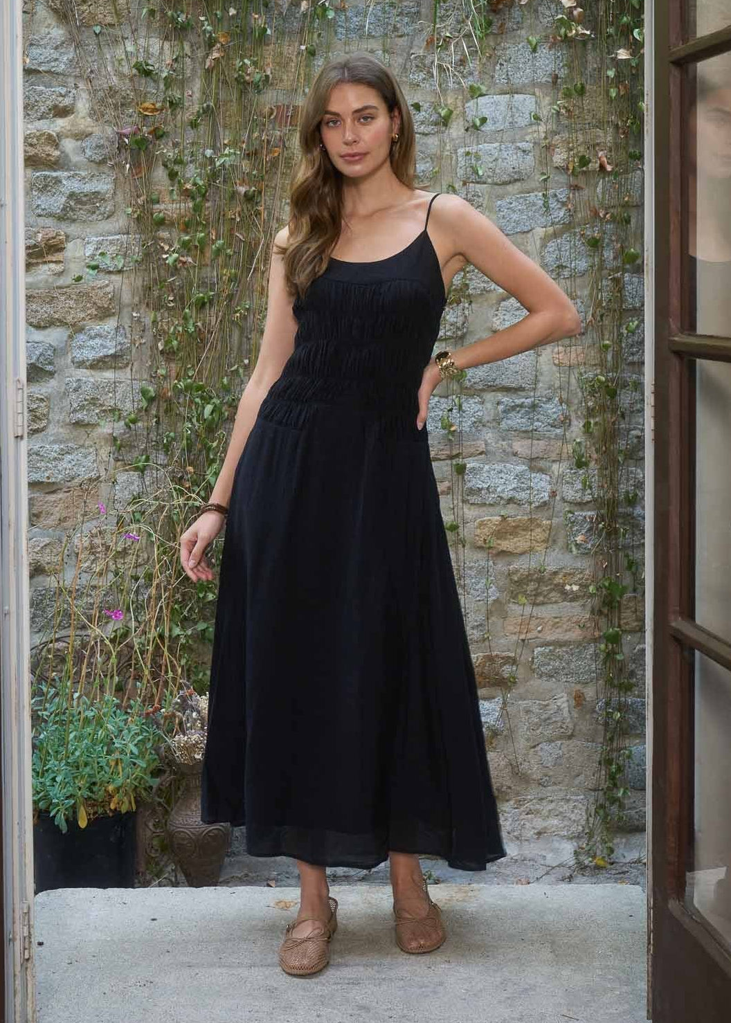 LUNA SHIRRED MIDI DRESS